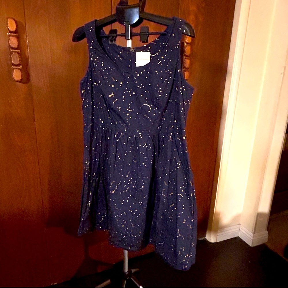 Modcloth Constellations Dark Blue Dress with Gold Accents